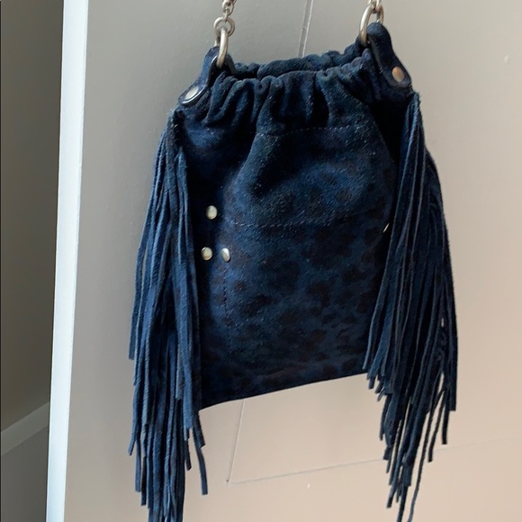 Jérôme Dreyfuss clutch in suede dark blue - Picture 2 of 6